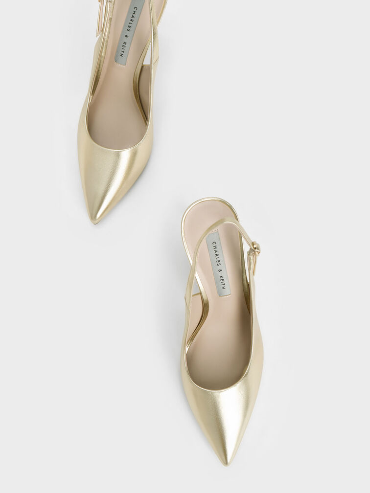 Metallic Stiletto Heel Slingback Pumps, Gold, hi-res