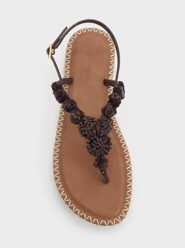 Flower Espadrille Thong Sandals, Dark Brown, hi-res