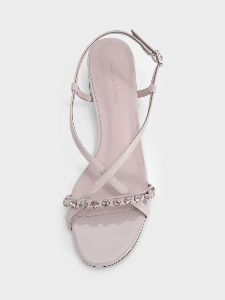 Patent Gem Heeled Slingback Sandals, Lilac, hi-res