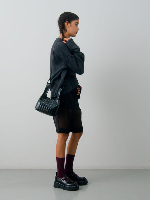 Donna Crinkle-Effect Tote Bag, Black, hi-res