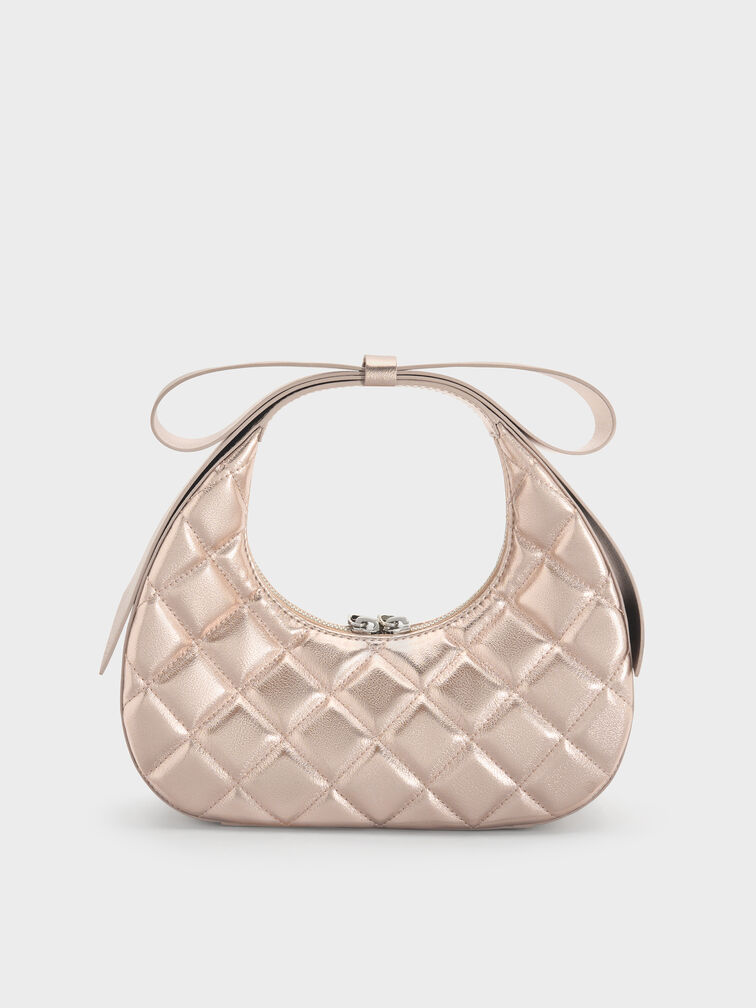 Janie Metallic Quilted Bow-Handle Bag, Rose Gold, hi-res