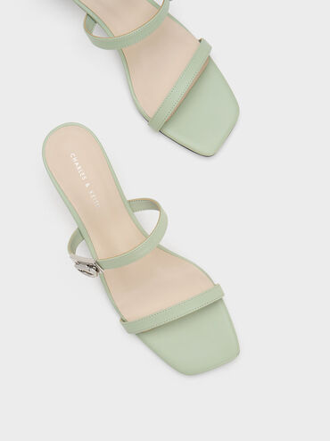 Metallic Accent Double Strap Mules, Sage Green, hi-res