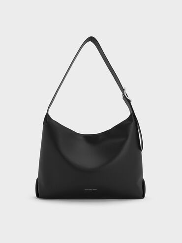 Larsen Buckle-Strap Hobo Bag, Noir, hi-res