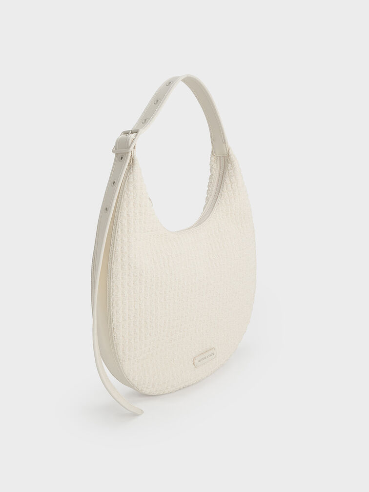 Textured Crescent Hobo Bag, Frosted White, hi-res