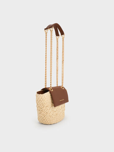 Shalia Raffia Chain-Strap Crossbody Bag, Natural Raffia, hi-res