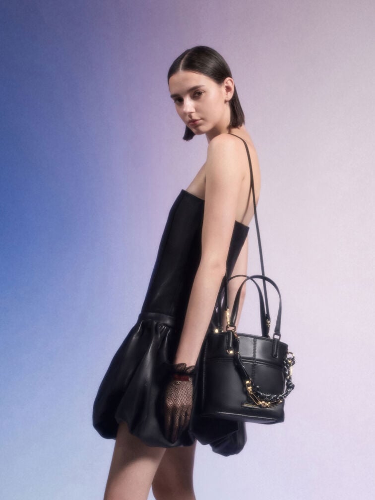 Addison Knotted-Rope Reversible Tote Bag, Black, hi-res