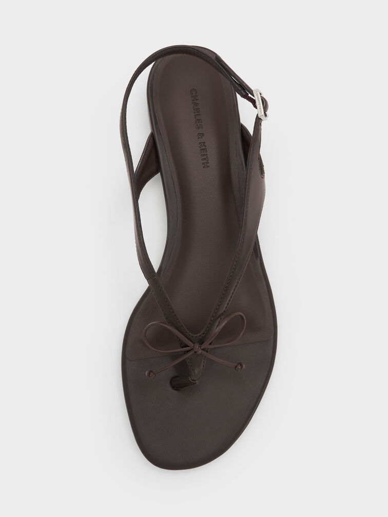 Bow Slingback Thong Sandals, Dark Brown, hi-res