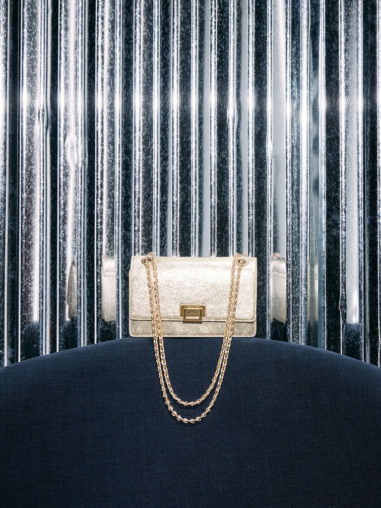 Everline Glittered Braided-Strap Shoulder Bag, Gold, hi-res