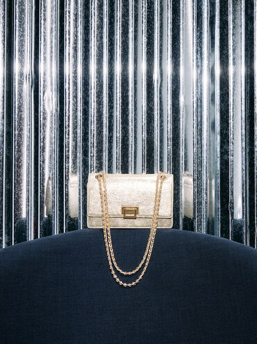 Everline Glittered Braided-Strap Shoulder Bag, Gold, hi-res