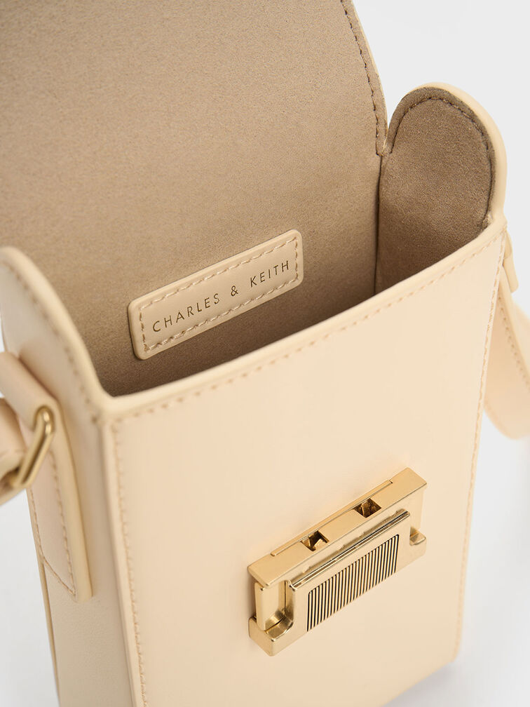 Metallic Accent Elongated Pouch, Beige, hi-res
