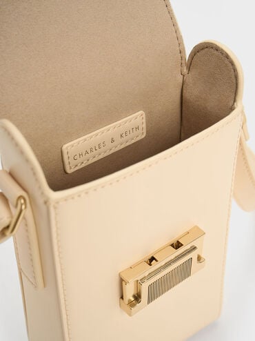 Metallic Accent Elongated Pouch, Beige, hi-res