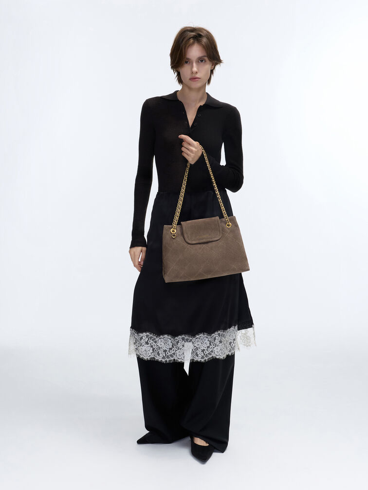 Large Apfra Quilted Shoulder Bag, Stone Grey, hi-res