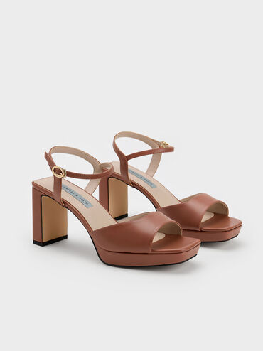 Blade Heel Platform Sandals, Brown, hi-res