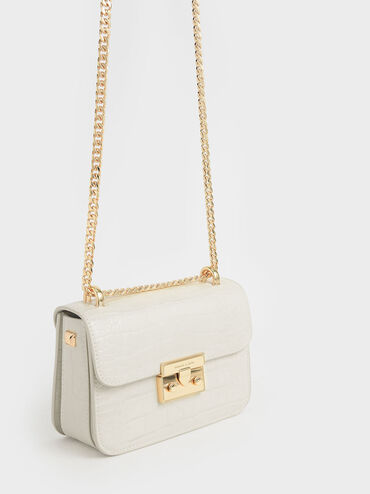 Alva Croc-Effect Chain Strap Crossbody Bag, Chalk, hi-res