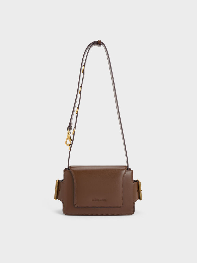 Lexie Side-Buckle Crossbody Bag, Dark Brown, hi-res