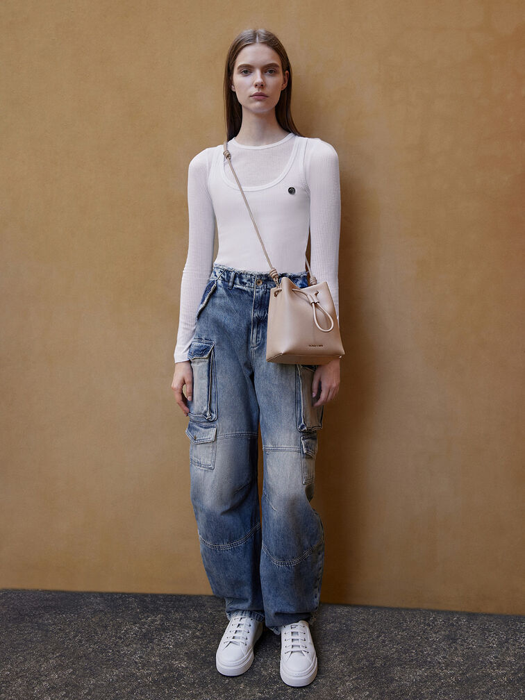 Leia Knotted Bucket Bag, Taupe, hi-res