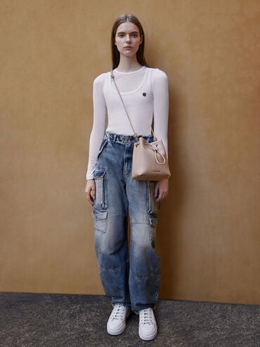 Leia Knotted Bucket Bag, Taupe, hi-res