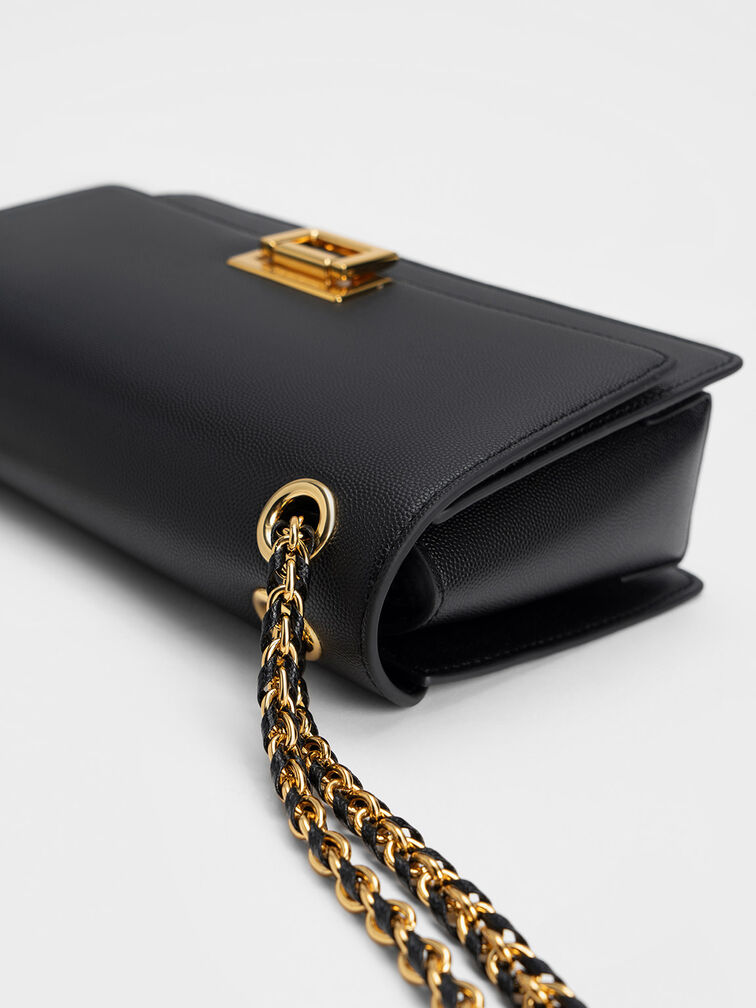 Metallic Accent Front Flap Bag, Black, hi-res