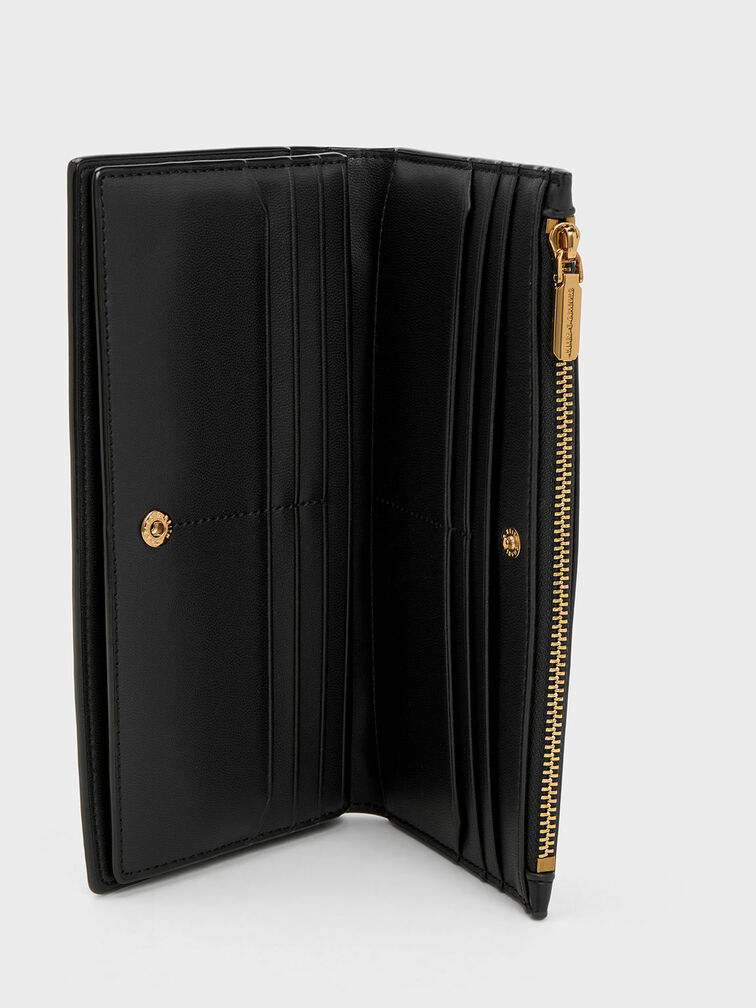 Danika Quilted Long Wallet, Black, hi-res
