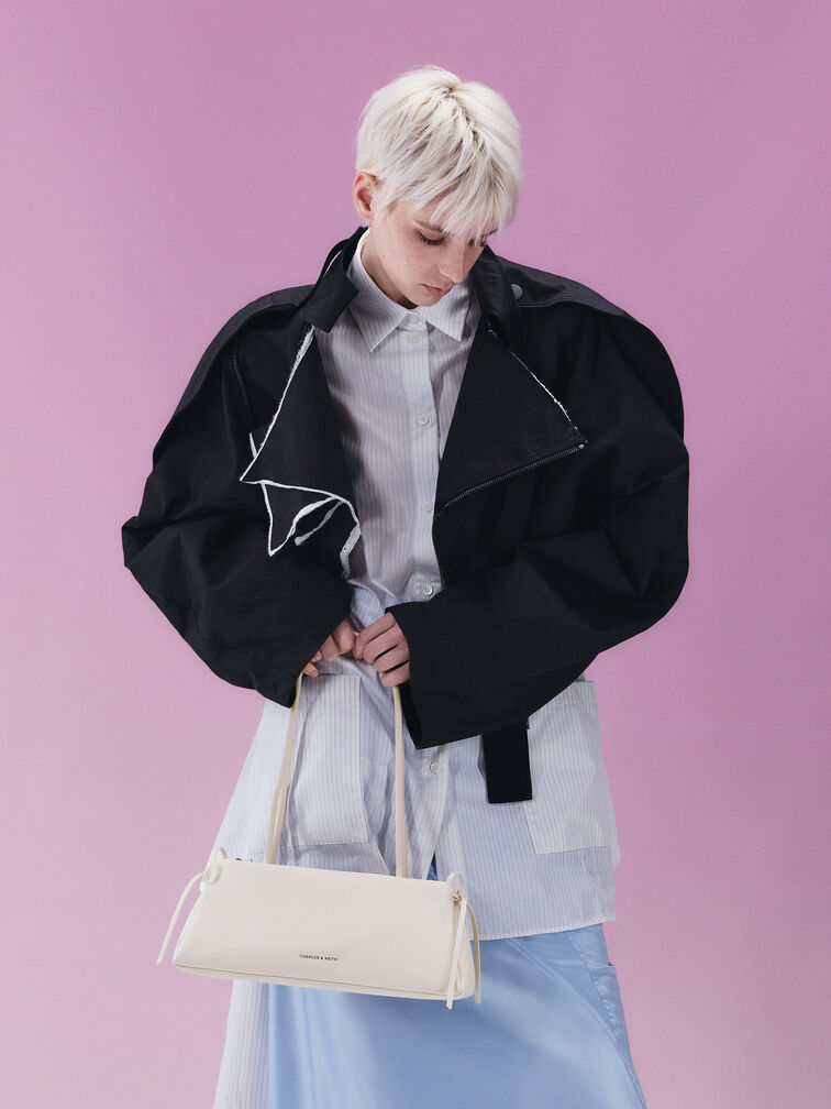 Hazel Bow Elongated Trapeze Shoulder Bag, Meringue White, hi-res