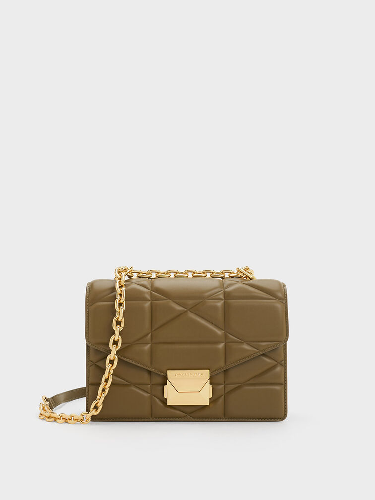 Blanche Chevron Chain Handle Bag, Khaki, hi-res