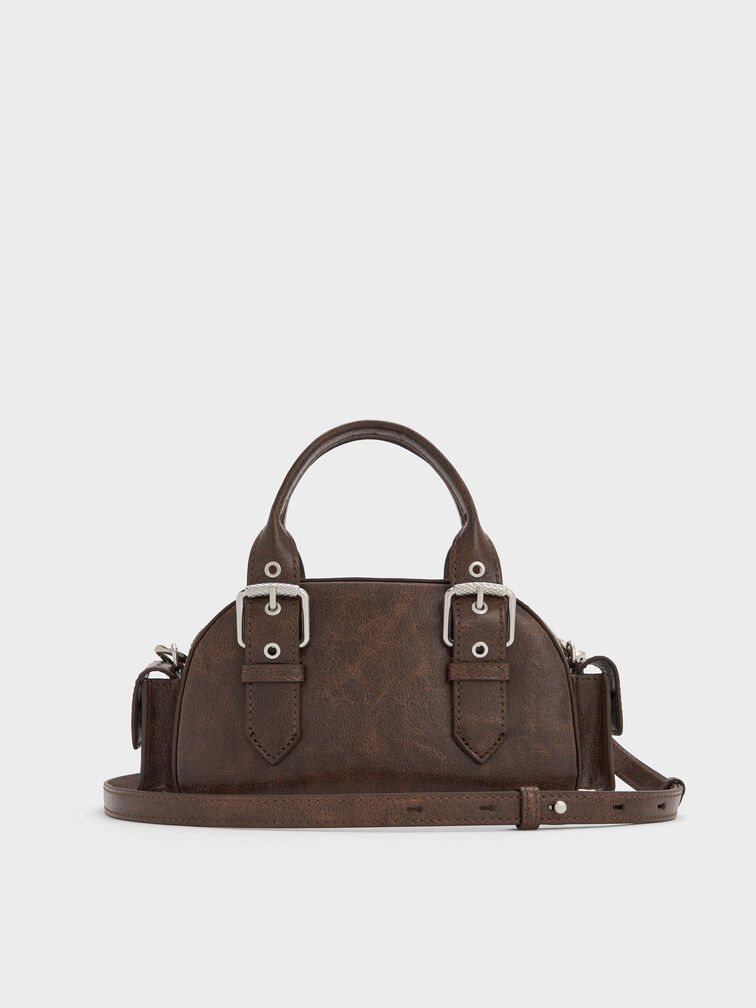 Blaise Buckle-Strap Side-Pocket Bowling Bag, Distressed Coffee, hi-res
