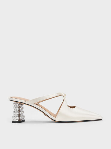 Jacinda Beaded Heel Bow Mules, White, hi-res