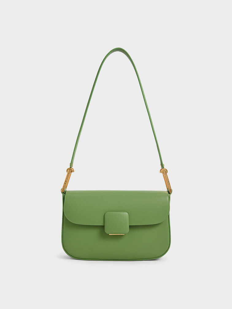 Koa Square Push-Lock Shoulder Bag, Green, hi-res