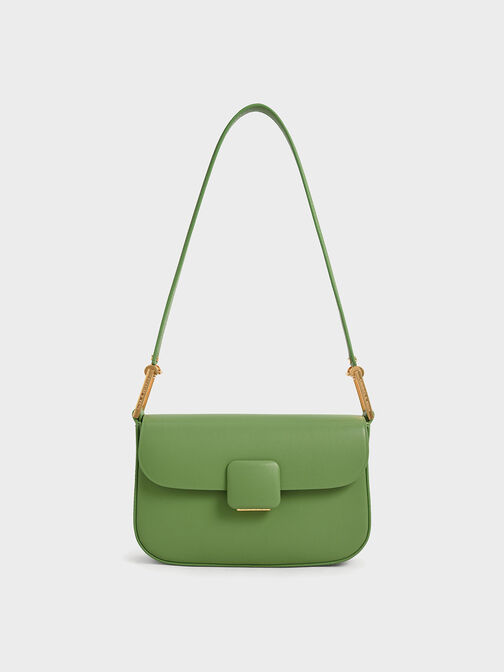 Koa Square Push-Lock Shoulder Bag, Green, hi-res