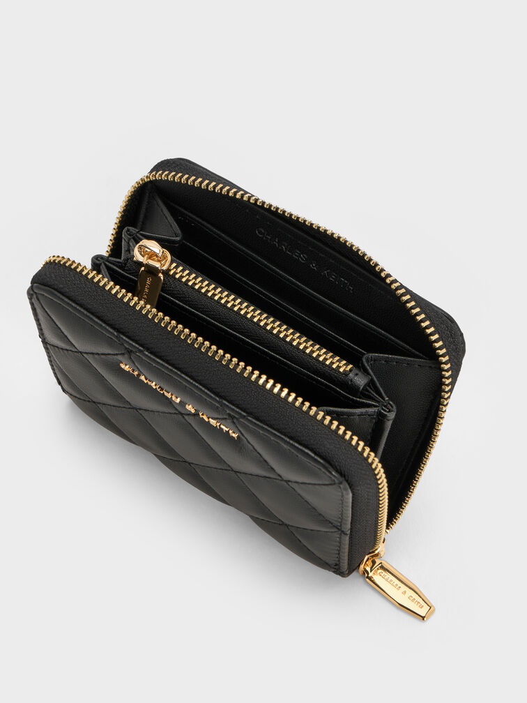 Alva Quilted Zip-Around Wallet, Black, hi-res