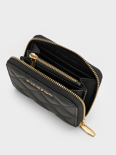 Alva Quilted Zip-Around Wallet, Black, hi-res