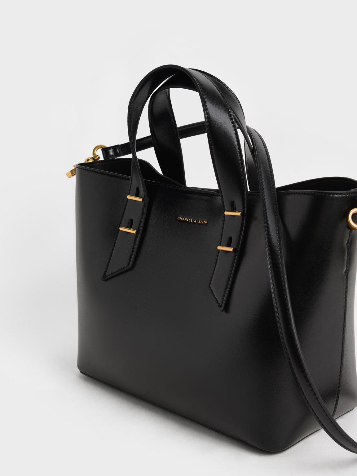 Black Metallic Accent Double Handle Bag - CHARLES & KEITH IN