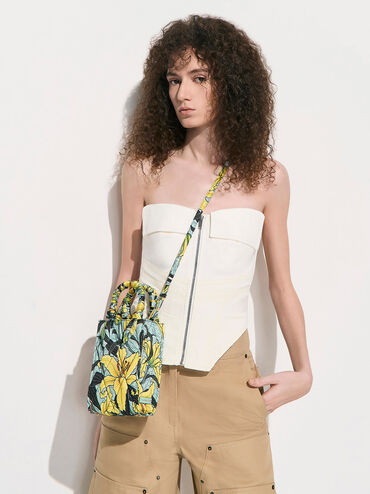 Botanical Print Fabric Tote Bag, Blue, hi-res
