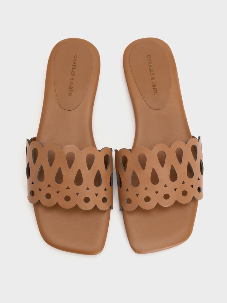 Cut-Out Slide Sandals, Cognac, hi-res