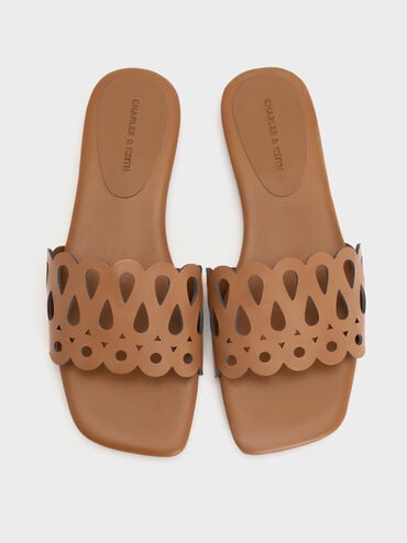 Cut-Out Slide Sandals, Cognac, hi-res