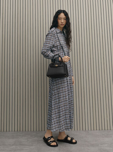 Aubrielle Belted Tote Bag, Black, hi-res