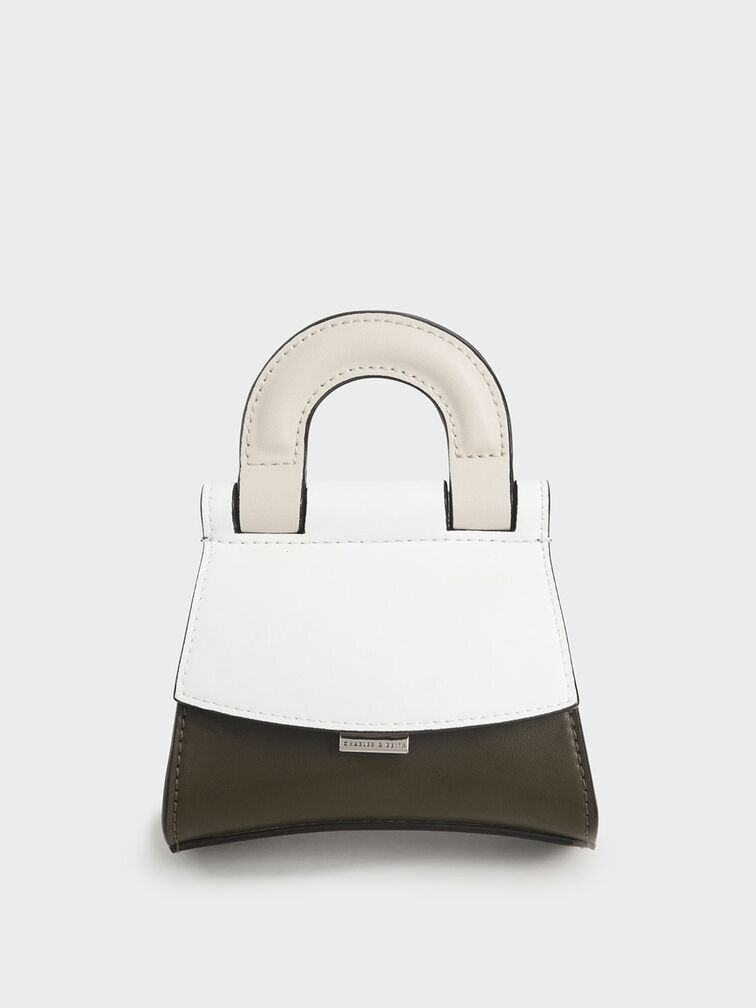 Mini Two-Tone Top Handle Pouch Bag, White, hi-res