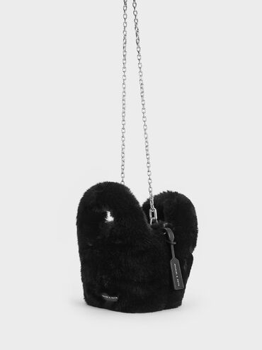 Yama Furry Chain-Handle Bag, Noir, hi-res