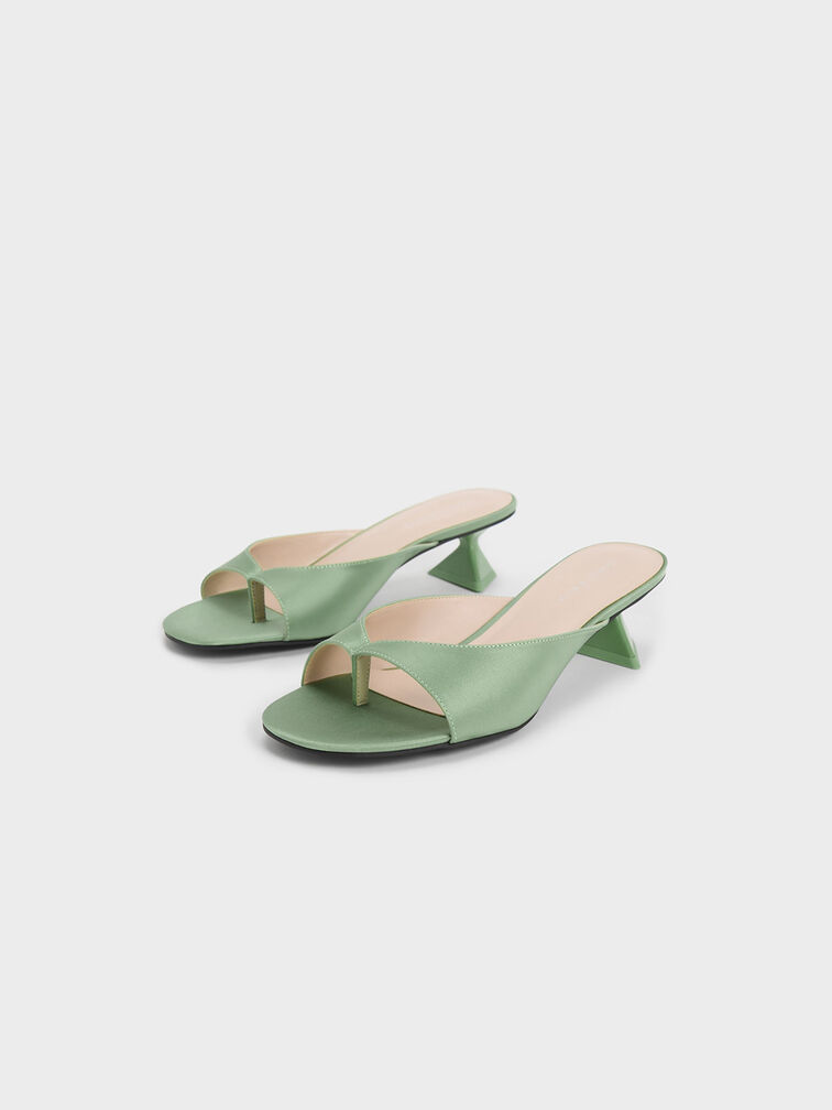 Recycled Polyester Sculptural Heel Thong Sandals, Green, hi-res