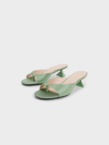 Recycled Polyester Sculptural Heel Thong Sandals, Green, hi-res