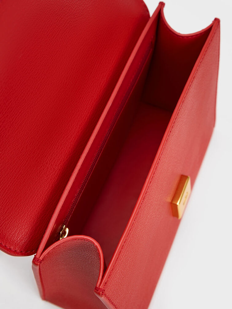 Front Flap Chain Handle Crossbody Bag, Red, hi-res