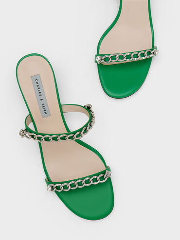 Chain-Link Block Heel Sandals, Green, hi-res