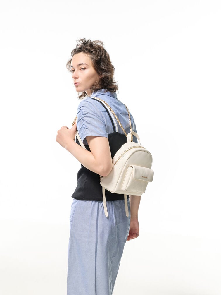 Alva Quilted Front-Pocket Backpack, Cream, hi-res