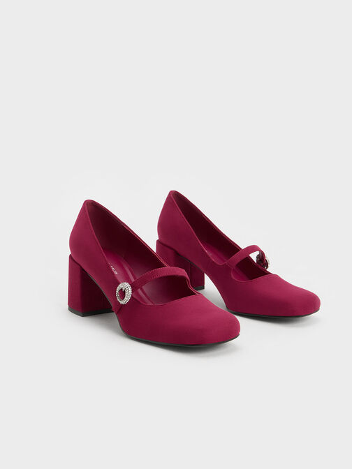 Textured Crystal-Embellished Mary Jane Pumps, Red, hi-res