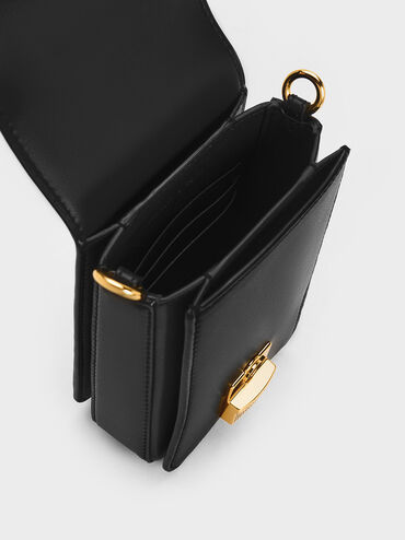 Kalinda Metallic Accent Phone Pouch, Black, hi-res