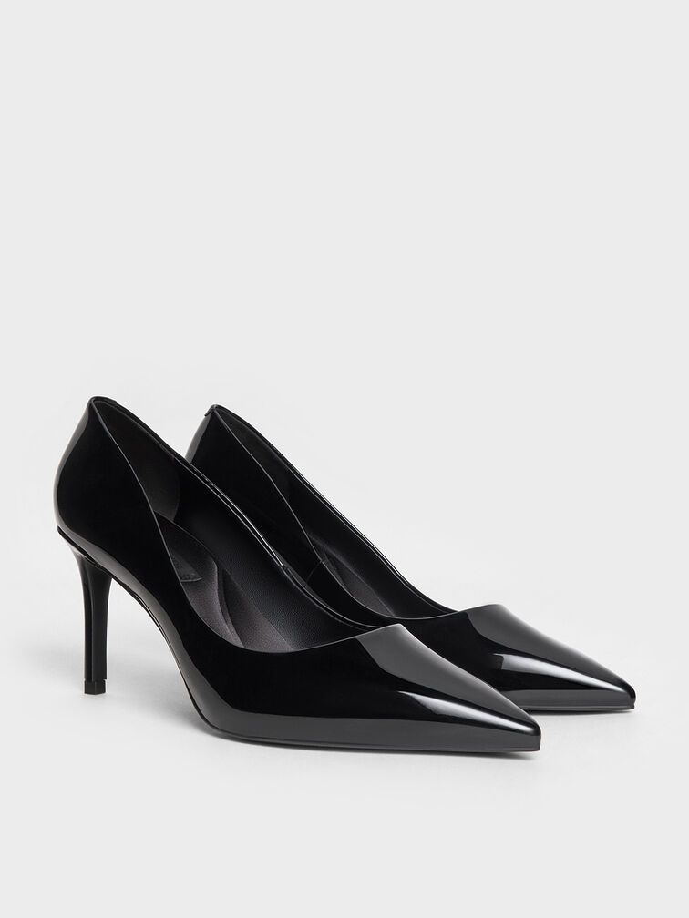 Emmy Patent Pointed-Toe Stiletto Pumps, Black Patent, hi-res