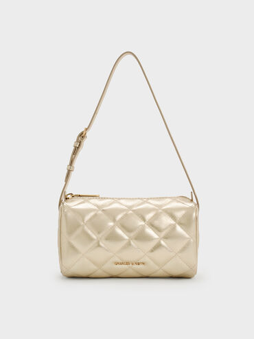 Janie Metallic Quilted Shoulder Bag, Champagne, hi-res