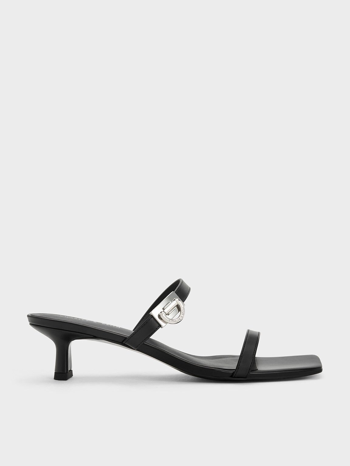 Metallic Accent Double Strap Mules Black