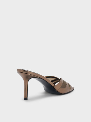 Metallic Mesh Heeled Mules, Bronze, hi-res