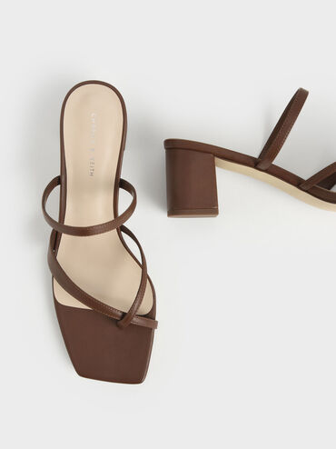 Block Heel Toe Loop Sandals, Brown, hi-res